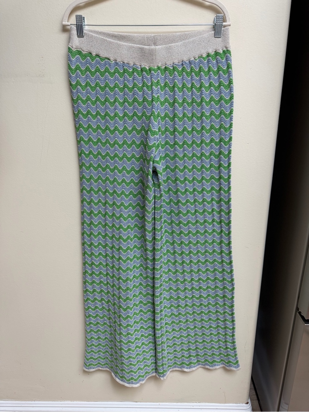 Mango Green and Blue Wave Knit Pants